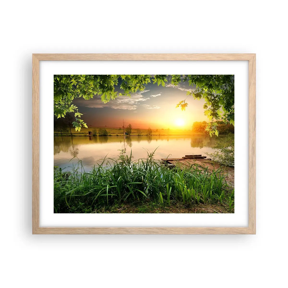Poster in light oak frame - Landscape in a Green Frame - 50x40 cm