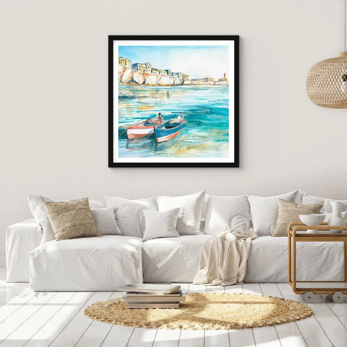 Poster in black frame - Landscape in Azure - 50x50 cm