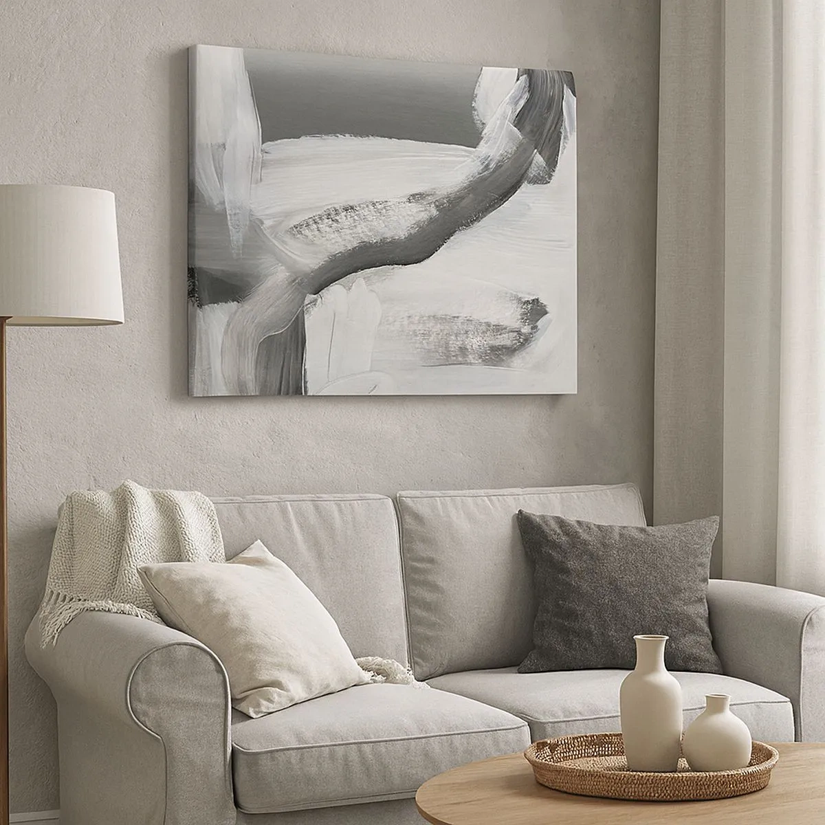 Canvas picture - Gray and white abstraction with dynamic lines - 70x50cm - With a Decisive Move - Modern wall decoration for the living room and bedroom ARTTOR