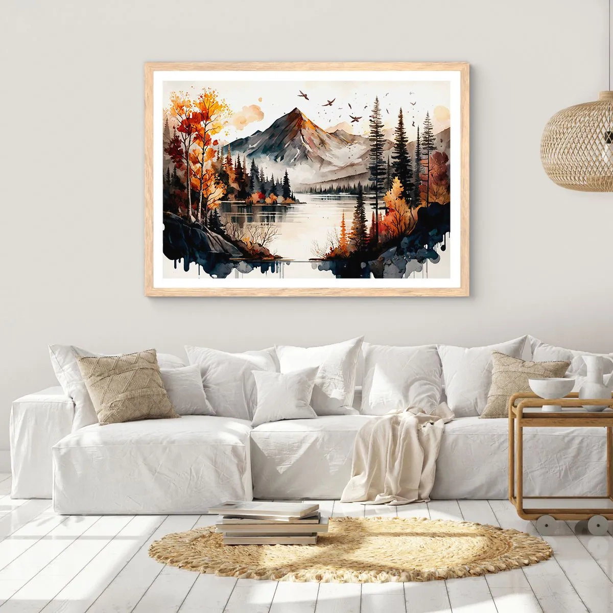 Poster in light oak frame - Golden Autumn in the Mountains - 40x30 cm