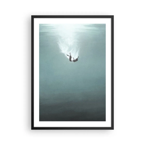Poster in black frame - Silhouette of a man falling into the depths of the water - 50x70cm - In the Arms of the Ocean - Modern wall decoration for the living room and bedroom ARTTOR
