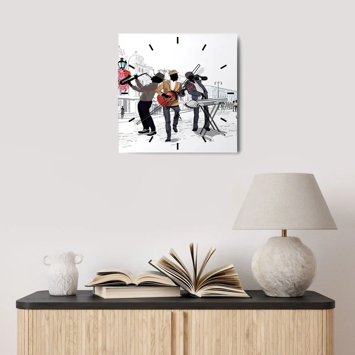 Wall clock - Clock on glass - Street Music - 30x30 cm