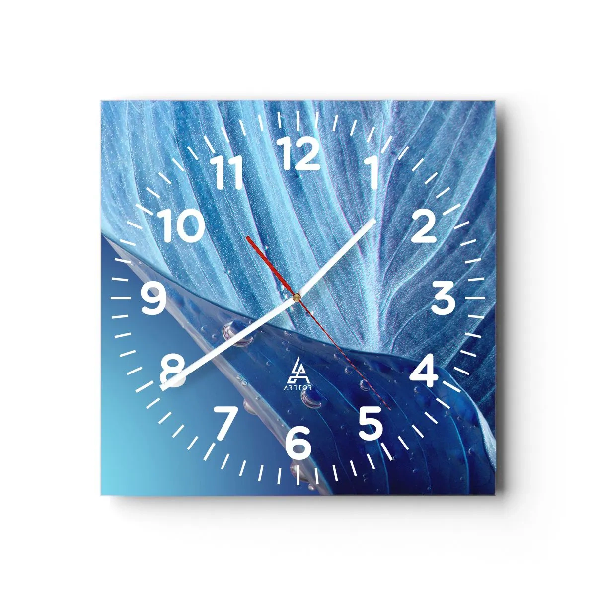 Wall clock - Clock on glass - Hidden Drops of Blue - 40x40 cm
