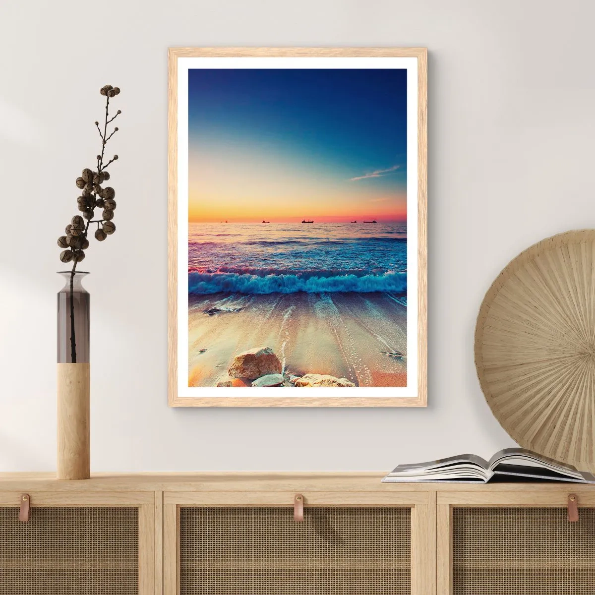 Poster in light oak frame - What Is behind the Horizon? - 61x91 cm