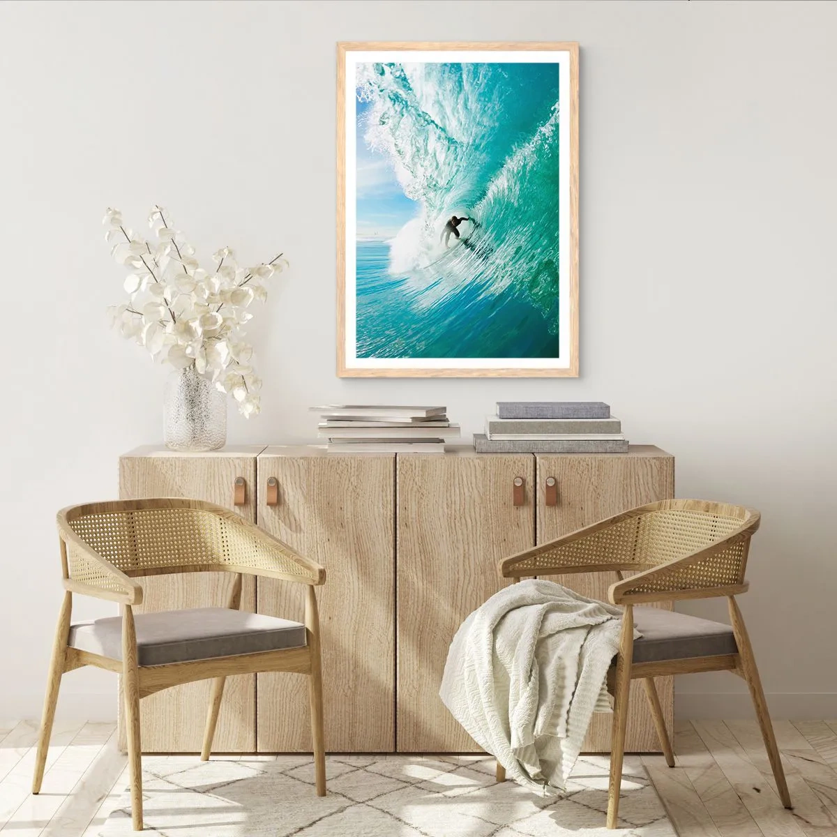 Poster in light oak frame - Riding the Wave - 50x70 cm