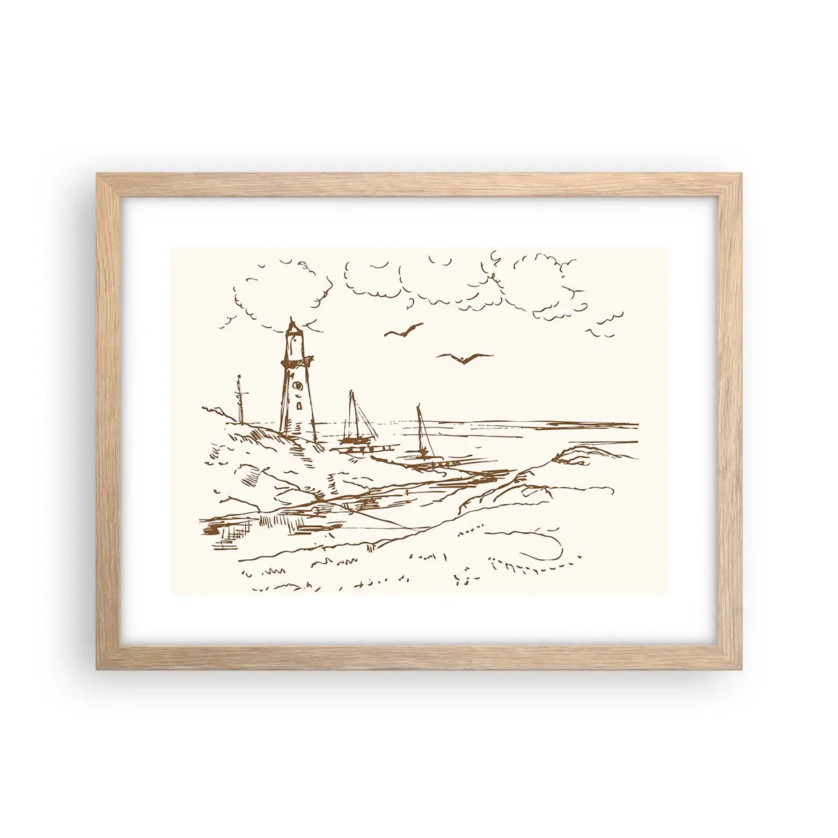 Poster in light oak frame - Outline of a Summer Postcard - 40x30 cm