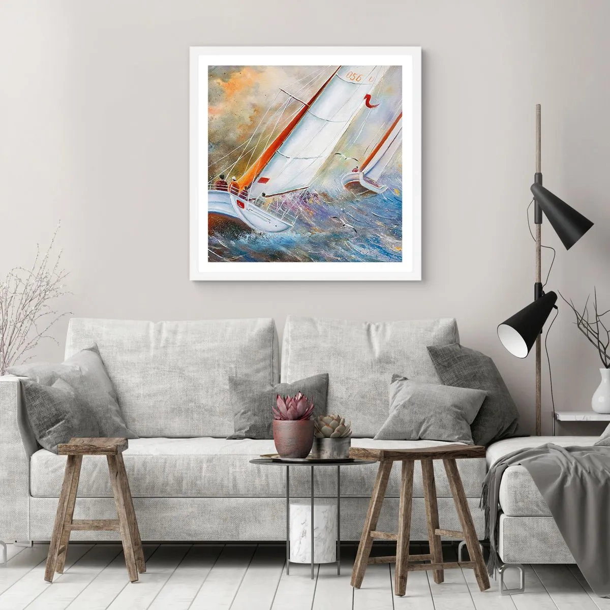 Poster in white frmae - Running on the Waves - 60x60 cm