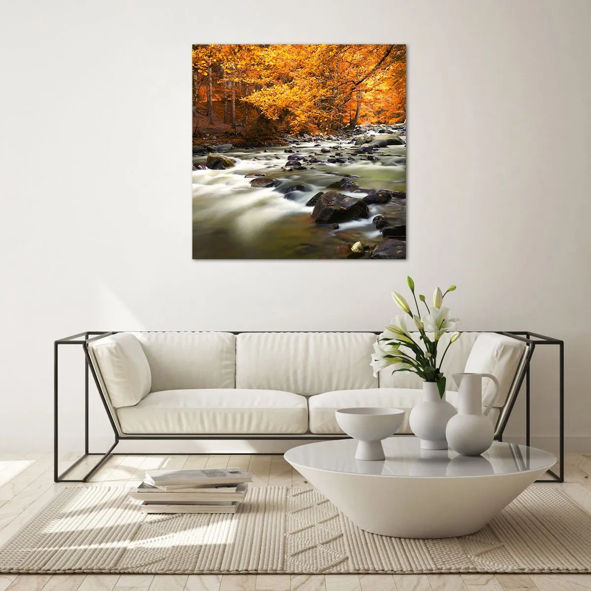 Glass picture - Brook in a Golden Forest - 30x30 cm