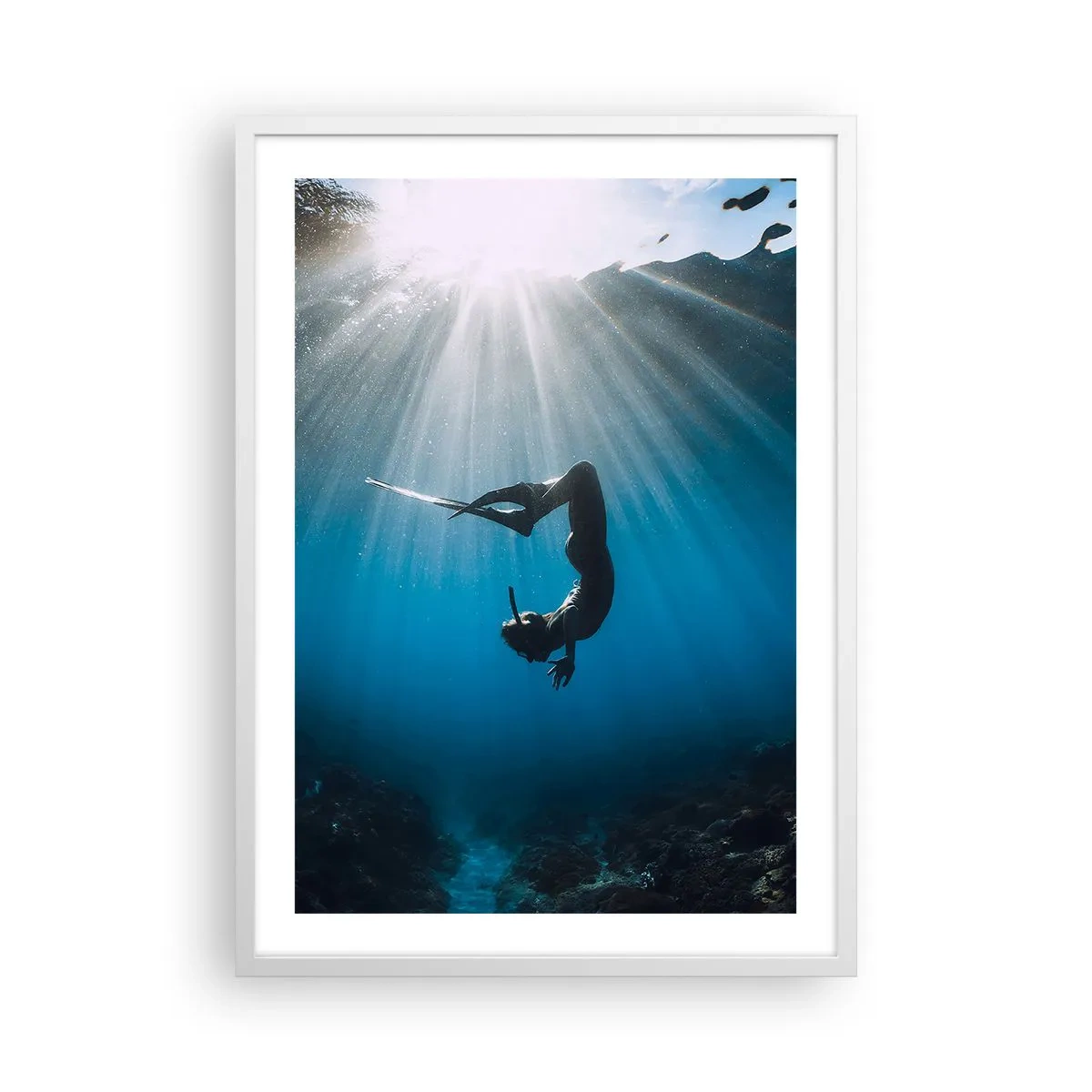 Poster in white frmae - Underwater dance - 50x70 cm