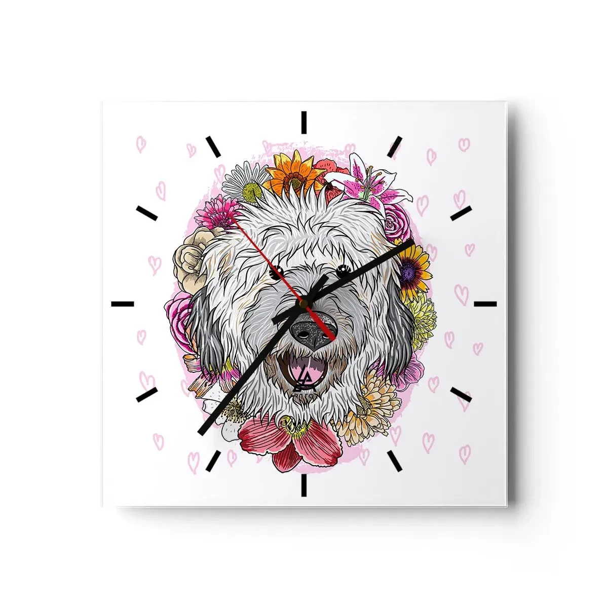 Wall clock - Clock on glass - Puppy Joy - 30x30 cm