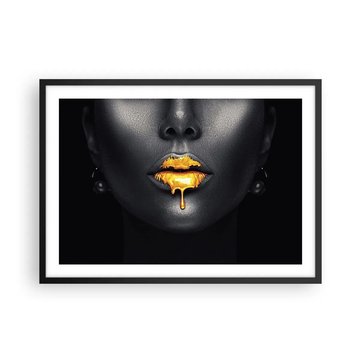 Poster in black frame - Golden Lips - 70x50 cm