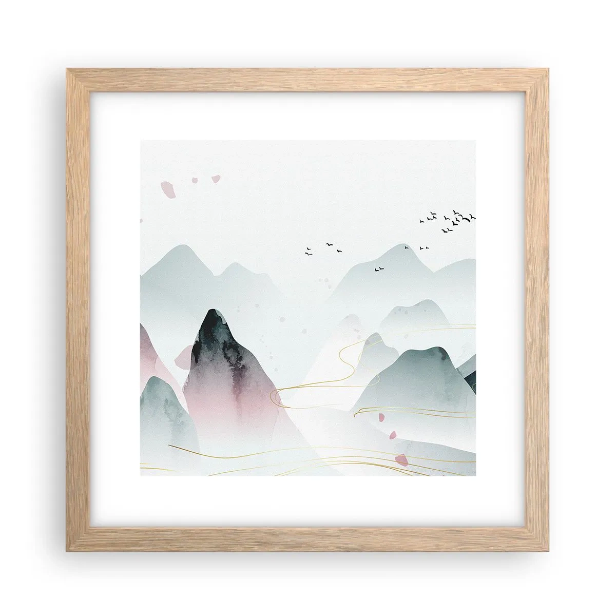 Poster in light oak frame - Over the Peaks - 30x30 cm