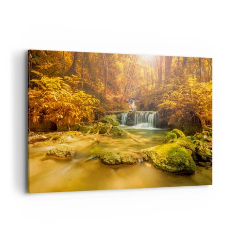 Canvas picture - Forest Cascade in Gold - 100x70 cm