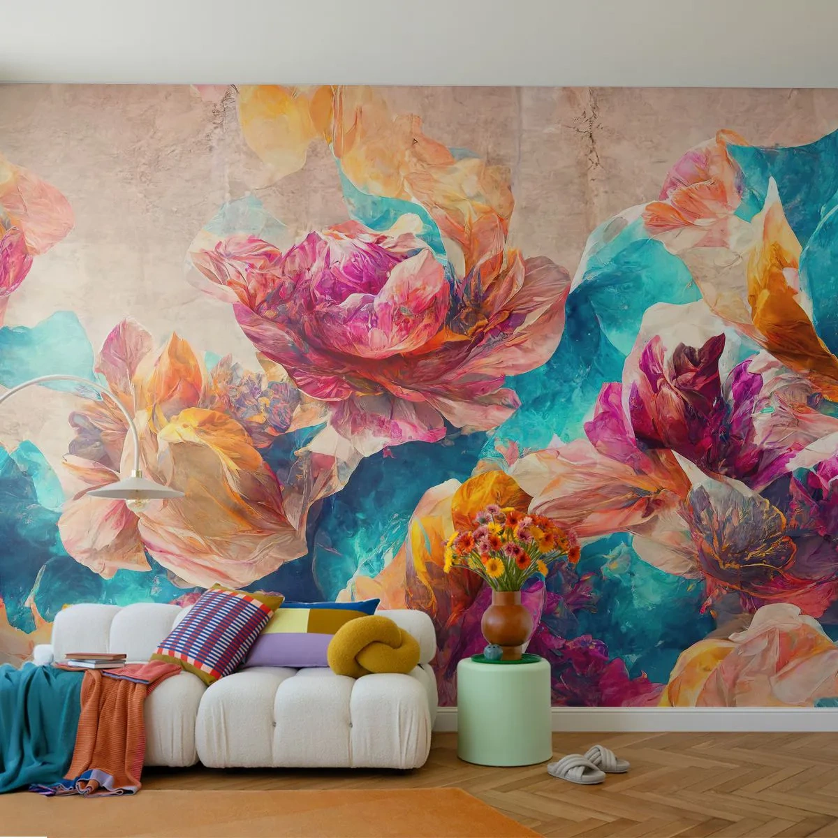 Self-Adhesive Photo Wallpaper Deluxe Sticker - Colourful Splendour of a Bouquet - Flowers, Pastel, Piece - 100x70 cm