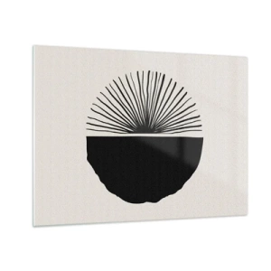 Glass picture - A black geometric form with a fan of lines on a cream background. - 70x50cm - Fan of Possibilities - Modern wall decoration for the living room and bedroom ARTTOR