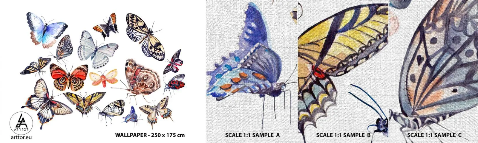 Photo Wallpaper Sample Premium Canvas - Colourful Swarm - For children, Colorful Butterflies, Graphics - 100x30 cm