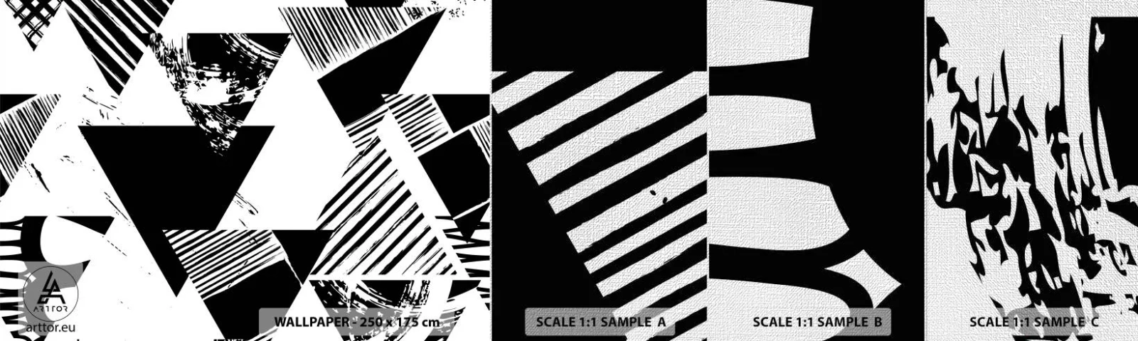 Photo Wallpaper Sample Premium Canvas - Rain of Triangles - Abstraction, Graphics, Black and white - 100x30 cm