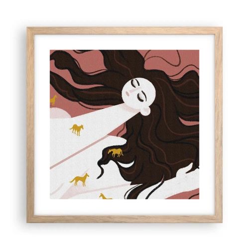 Poster in light oak frame - Dream of a Golden Horse - 40x40 cm