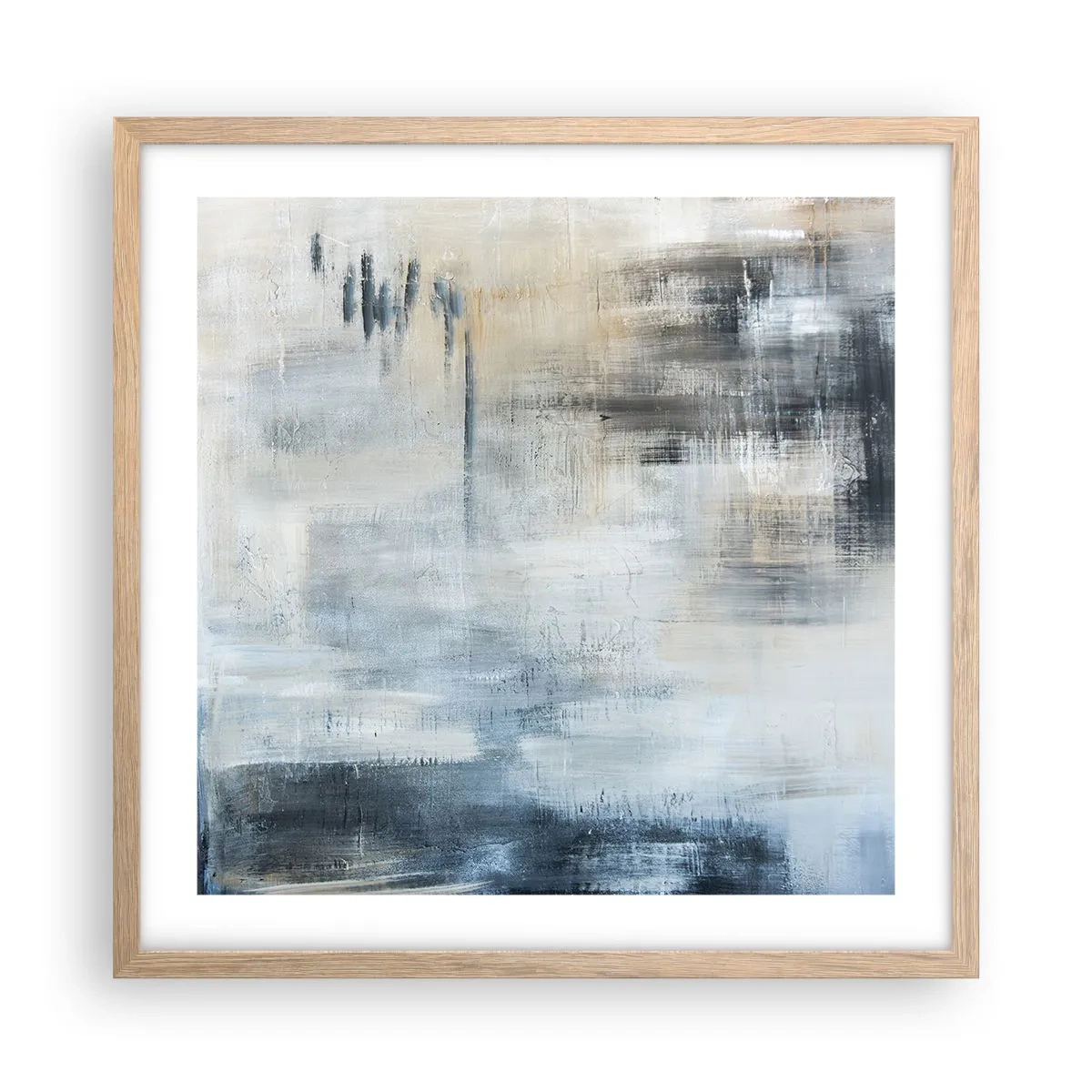 Poster in light oak frame - Behind the Curtain of Blue - 50x50 cm