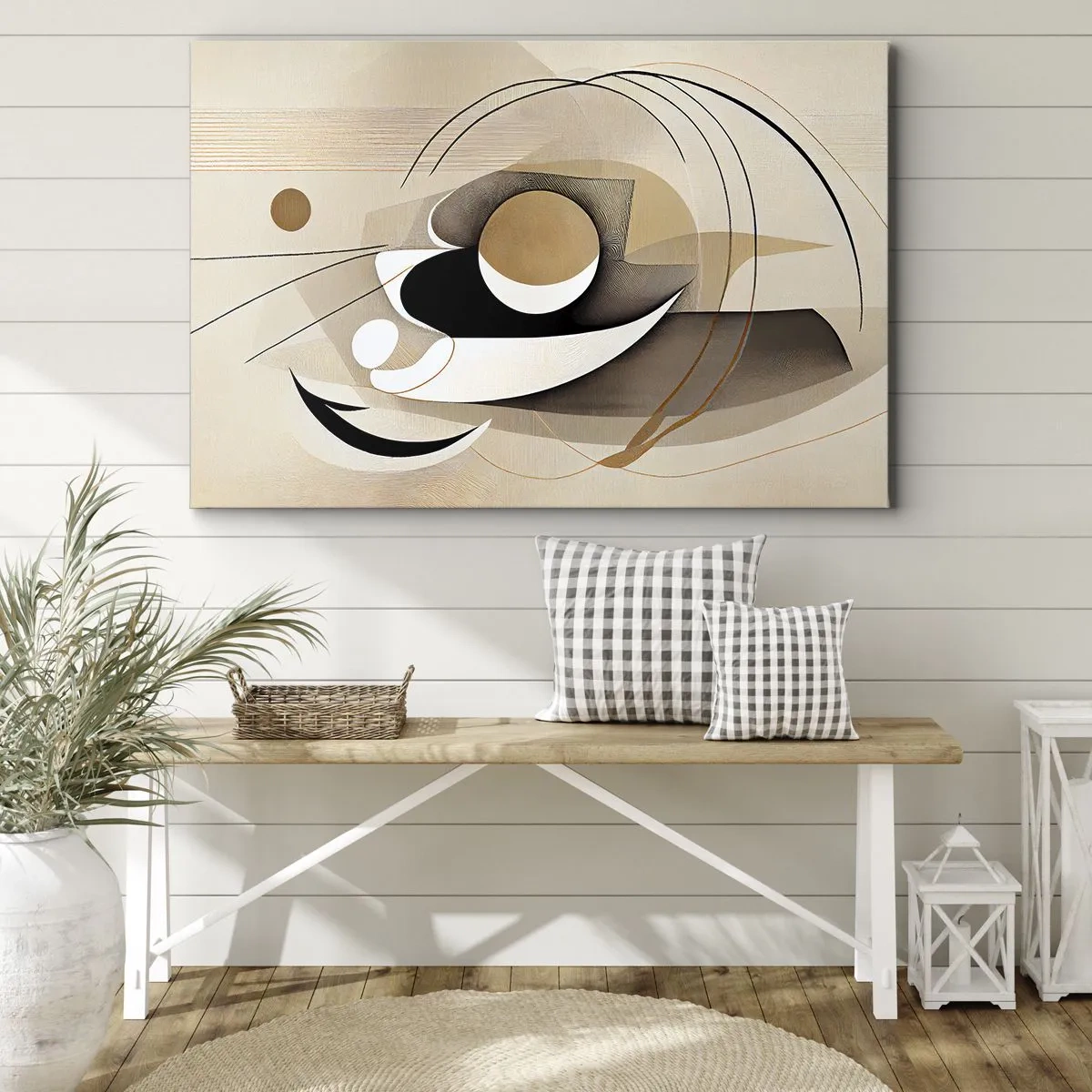 Canvas picture - Abstract composition in shades of beige and black - 70x50cm - Composition -the Heart of Things - Modern wall decoration for the living room and bedroom ARTTOR