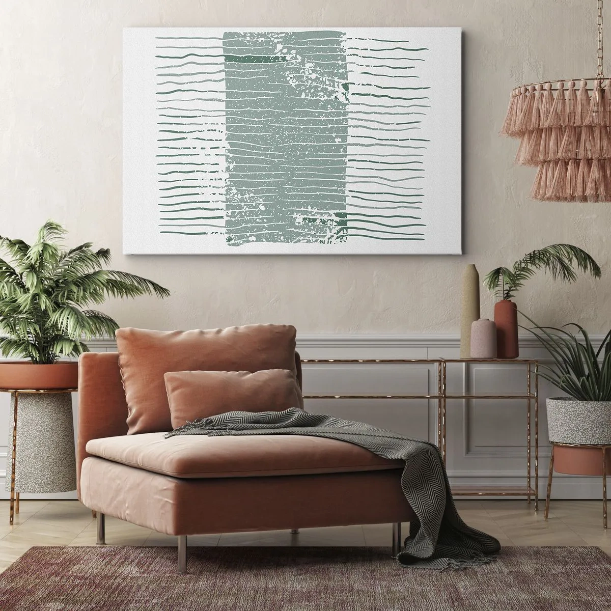 Canvas picture - Geometric pattern in shades of sea green and white - 70x50cm - Sea Abstract - Modern wall decoration for the living room and bedroom ARTTOR