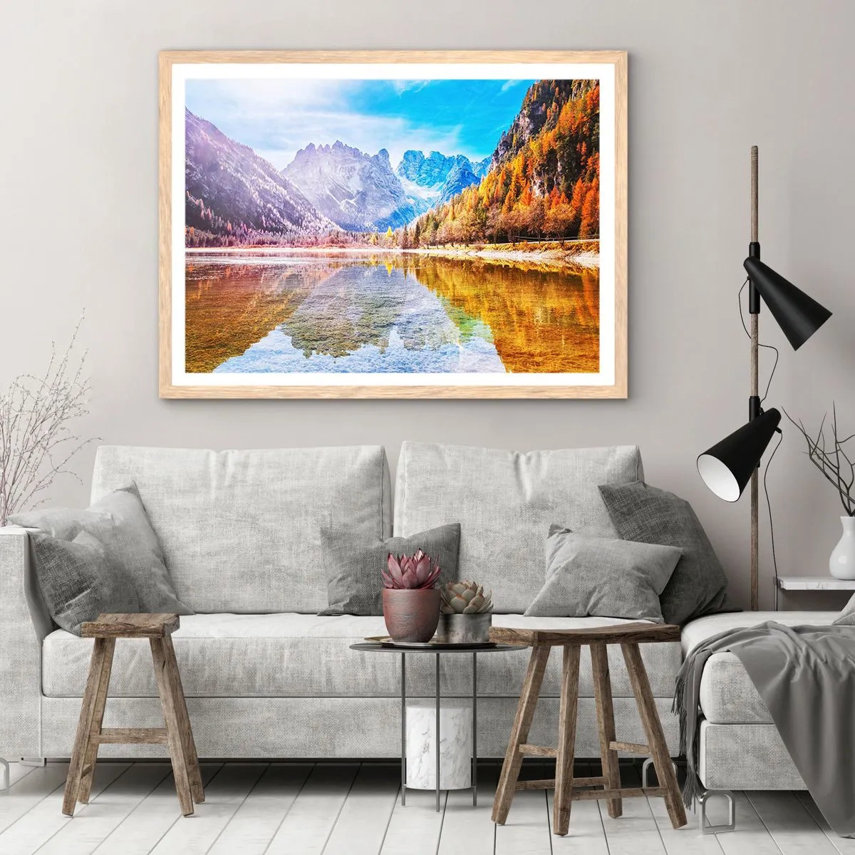 Poster in light oak frame - It's Autumn in the Mountains - 100x70 cm