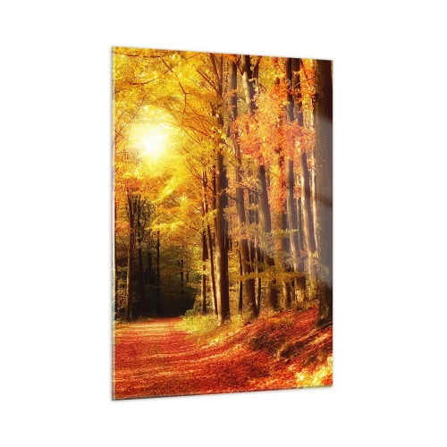 Glass picture - Golden Autumn on a Forest Path - 50x70 cm