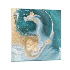 Glass picture - Swirl of Gold and Turquiose - 40x40 cm