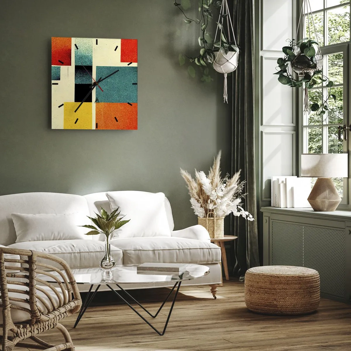 Wall clock - Clock on glass - Geometric Abstract - Good Energy - 30x30 cm