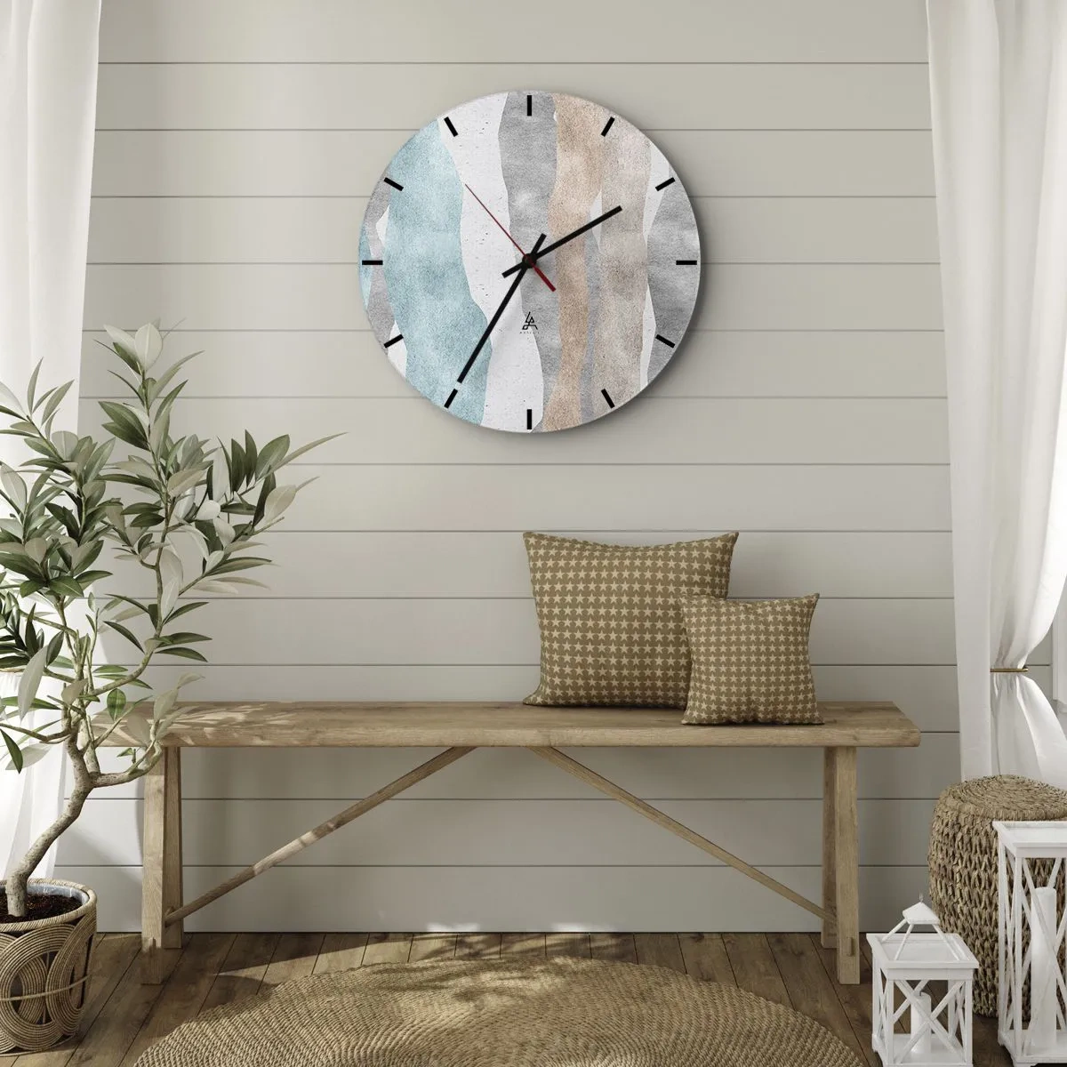 Wall clock - Clock on glass - Abstract pastel waves on a light background - 30x30cm - Study of Continuity - Modern wall decoration for the living room, kitchen, and bedroom ARTTOR