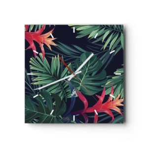 Wall clock - Clock on glass - Burn in Green - 40x40 cm