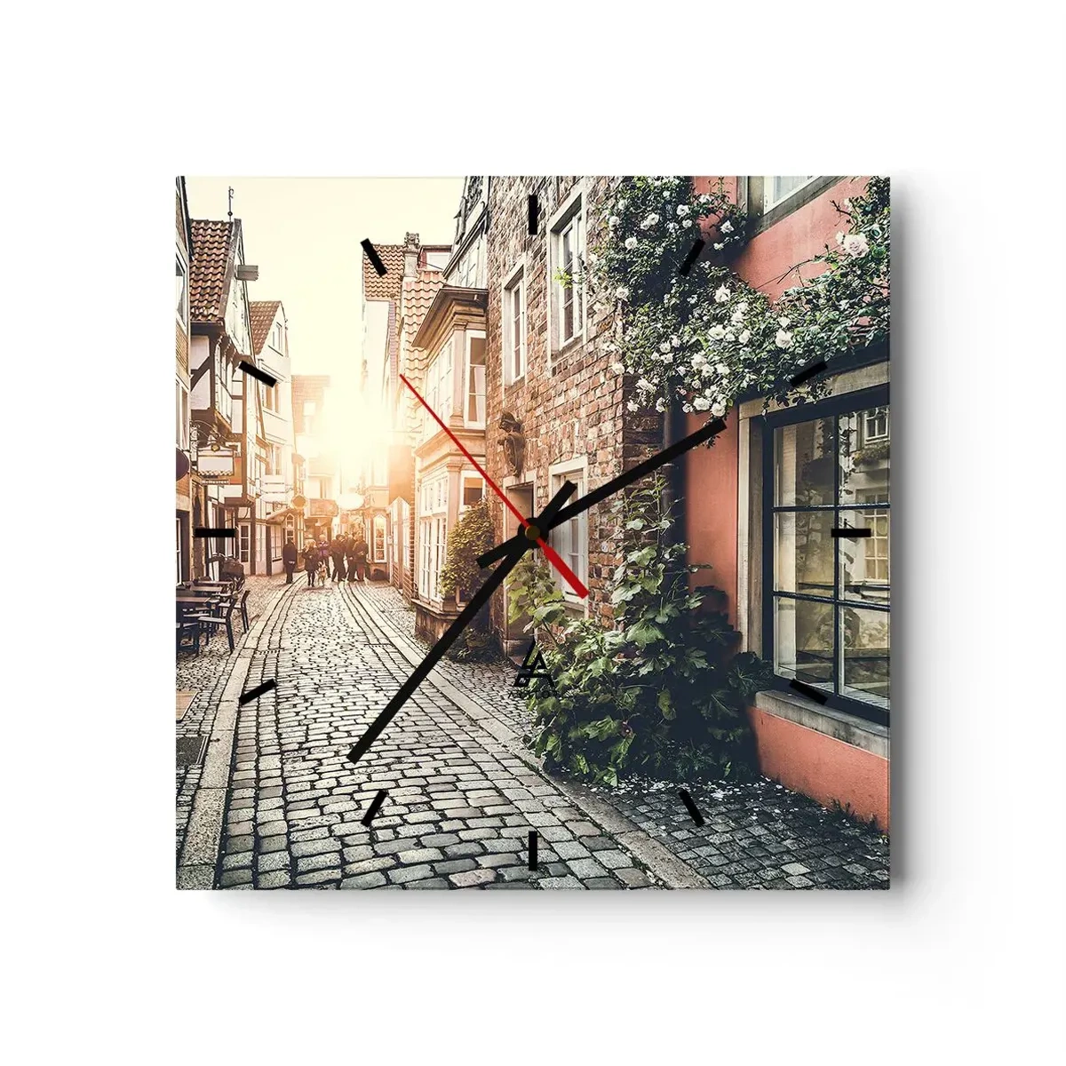 Wall clock - Clock on glass - Rosy Alley in a Pink Glow - 30x30 cm