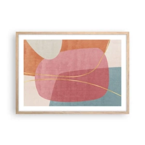 Poster in light oak frame - Pastel Composition with a Golden Note - 70x50 cm
