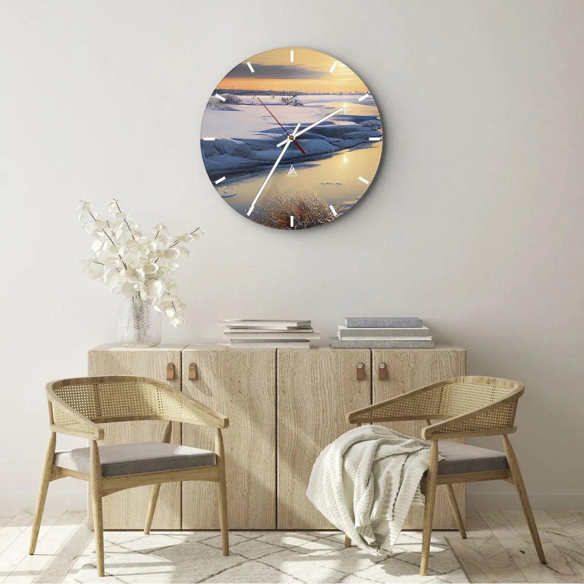 Wall clock - Clock on glass - Winter Sunset - 30x30 cm