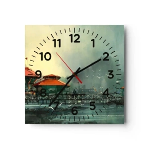 Wall clock - Clock on glass - Gloomy Day at the Port - 30x30 cm