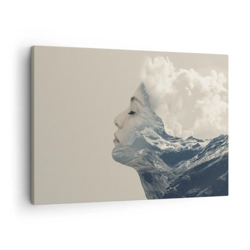 Canvas picture - Silhouette of a woman with a mountain landscape in the background - 70x50cm - Beauty of Elements - Modern wall decoration for the living room and bedroom ARTTOR