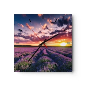 Wall clock - Clock on glass - Lavender World - 30x30 cm