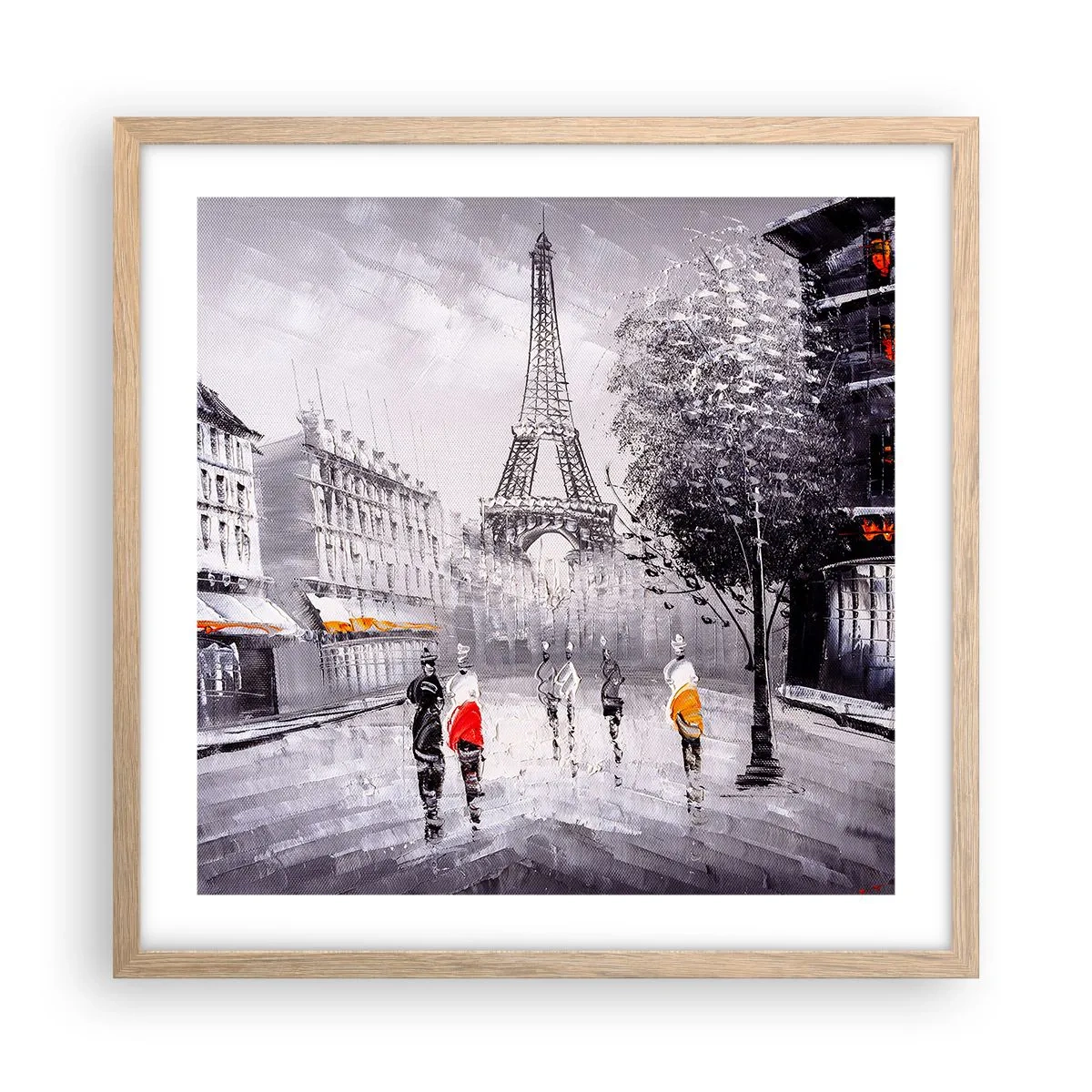 Poster in light oak frame - Parisian Walk - 50x50 cm