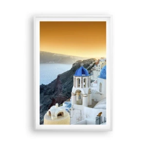 Poster in white frmae - Santorini - Snuggling up to the Rocks - 61x91 cm