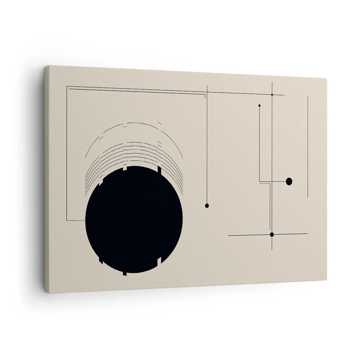 Canvas picture - Black geometric lines and a circle on a beige background - 70x50cm - Springy and Dynamic Composition - Modern wall decoration for the living room and bedroom ARTTOR