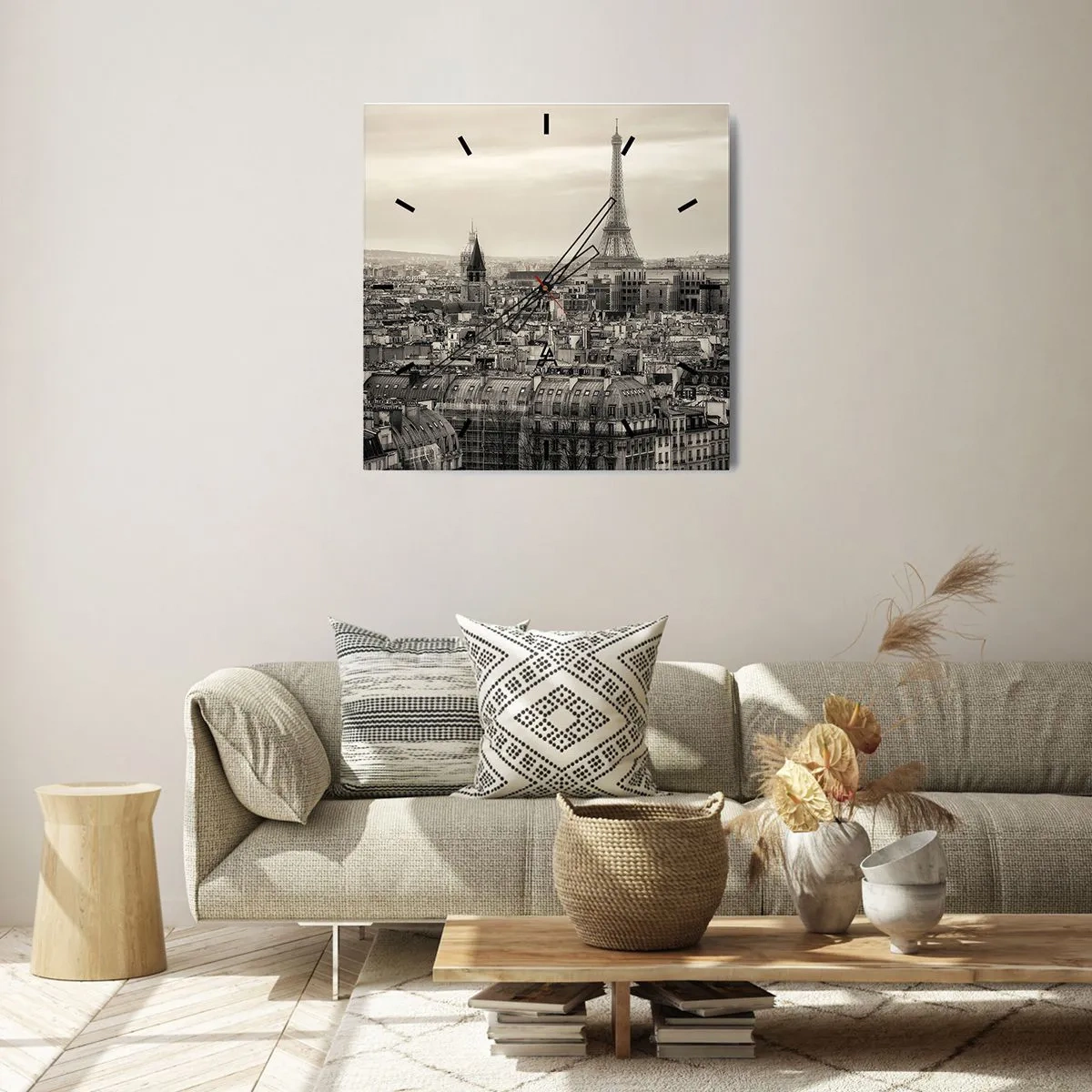 Wall clock - Clock on glass - Over the Roofs of Paris - 40x40 cm