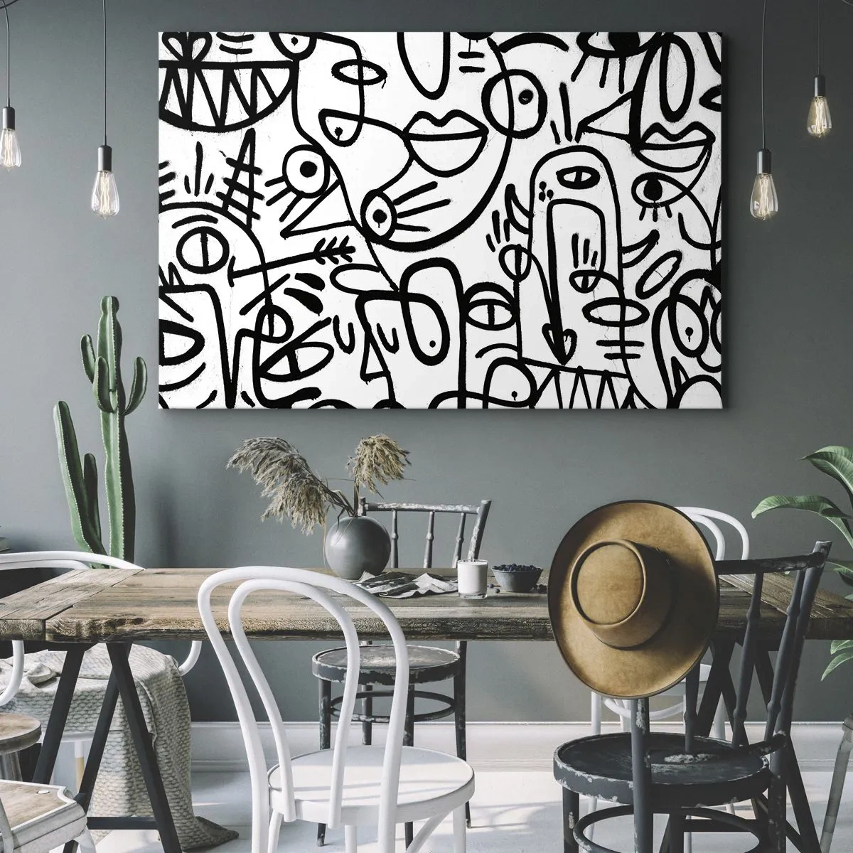 Canvas picture - Black and white abstract drawings with facial motifs - 70x50cm - Faces and Mirages - Modern wall decoration for the living room and bedroom ARTTOR