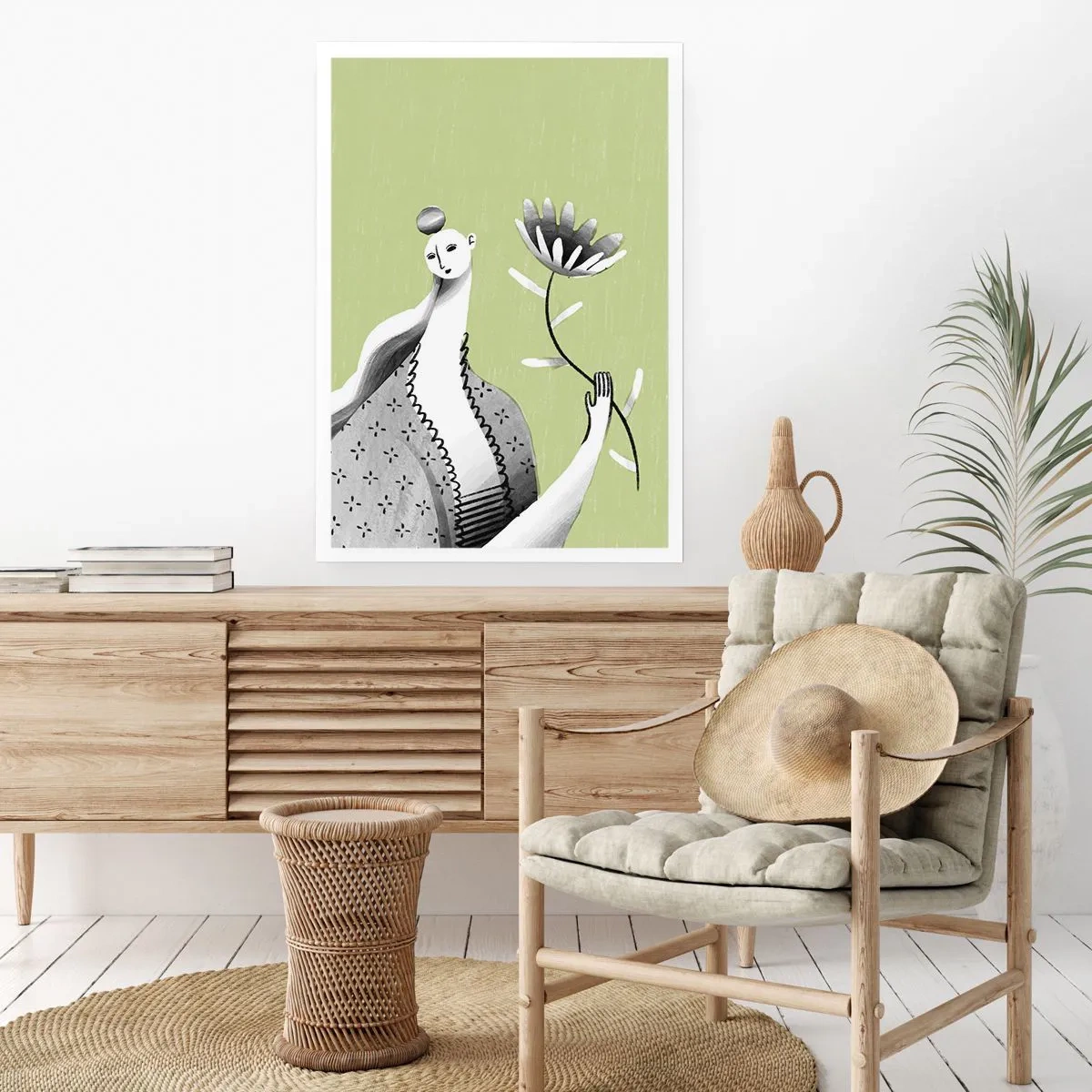 Poster - Modernist Portrait - Holding a FLower - 30x40 cm