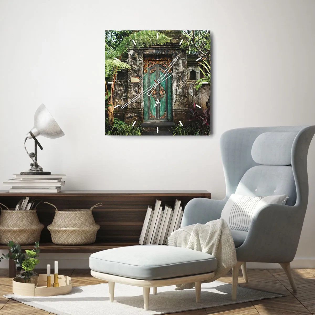 Wall clock - Clock on glass - Door to Exotic World - 30x30 cm