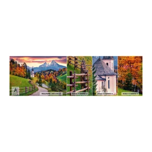 Photo Wallpaper Sample Self-Adhesive Deluxe Sticker - Landscape Like a Picture - Mountain landscape, Path, Church - 100x30 cm