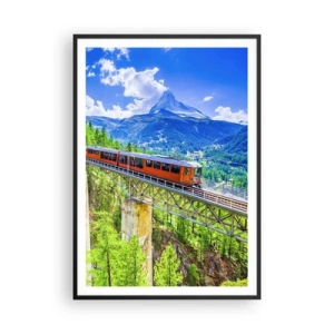Poster in black frame - Train Through the Alps - 70x100 cm