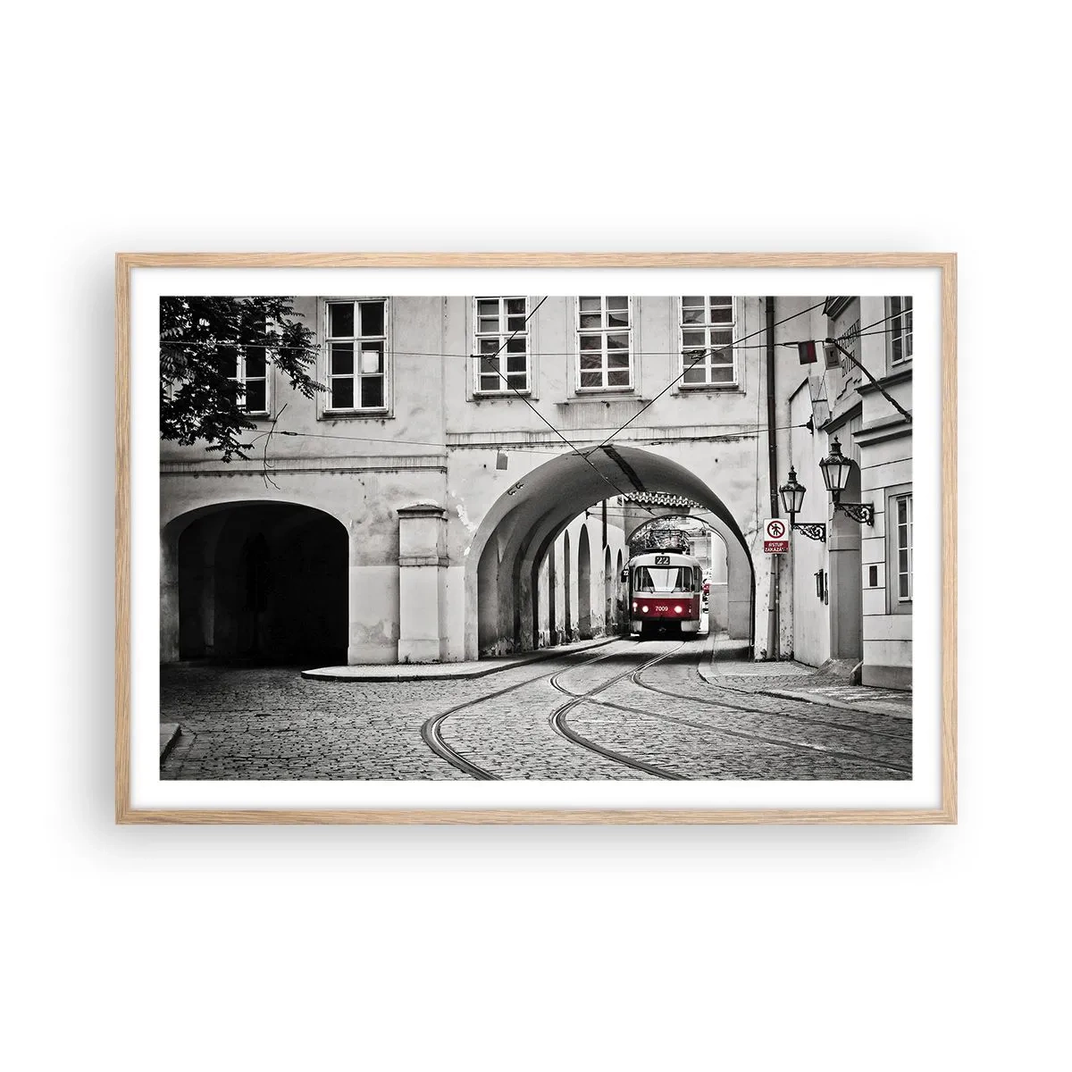 Poster in light oak frame - Through City Labirynth - 91x61 cm