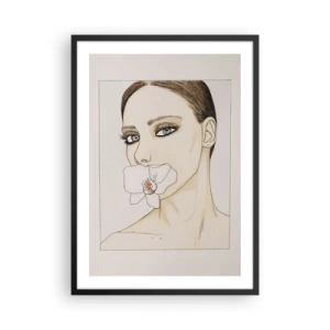 Poster in black frame - Portrait of a woman with an orchid on her lips - 50x70cm - Symbol of Elegance and Beauty - Modern wall decoration for the living room and bedroom ARTTOR