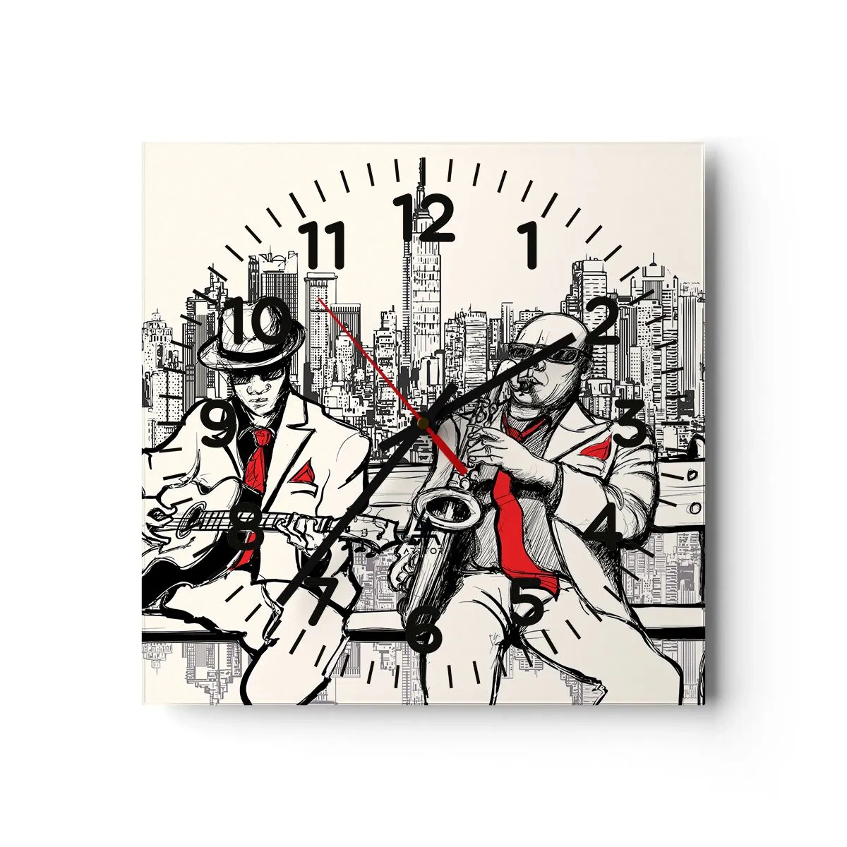 Wall clock - Clock on glass - New York Improvisation - 40x40 cm