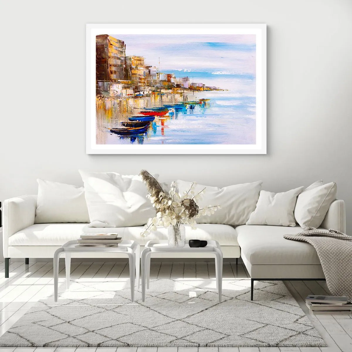 Poster in white frmae - Multicolour Town Marina - 70x50 cm